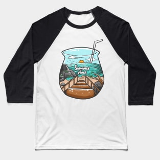 Summer Vibes Ocean Illustration Baseball T-Shirt